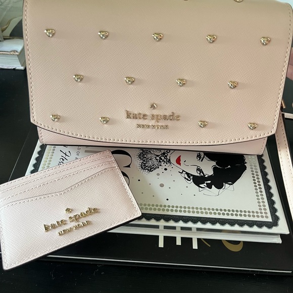 Kate Spade New York Staci Studded Hearts Flap Crossbody bag with card holder - Picture 2 of 14